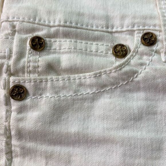 Affliction VIKKI white shredded cut off denim jean shorts gold sequin Sz 30 Y2K - Picture 4 of 10